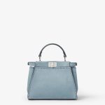 FENDI Peekaboo Mini Mercury blue nubuck leather Selleria bag with 220 hand-sewn topstitches - Image 3